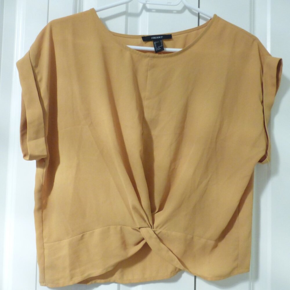 FOREVER 21 mustard yellow semi-sheer boxy sleeves top